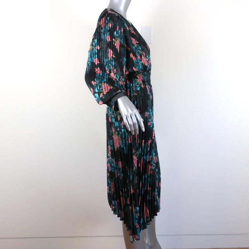 MISA Dress Kirna Black/Multi Floral Print Pleated Satin Size Extra Small NEW available at CelebrityOwned.com img_4