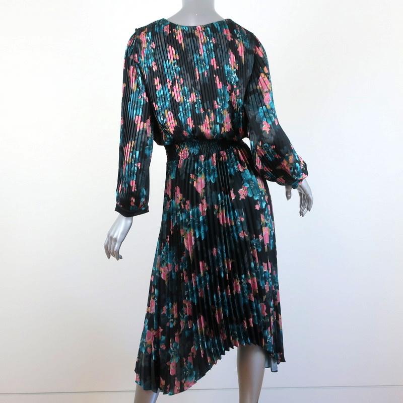 MISA Dress Kirna Black/Multi Floral Print Pleated Satin Size Extra Small NEW available at CelebrityOwned.com img_5