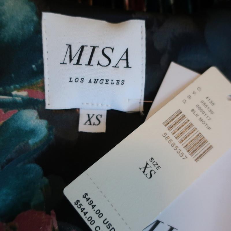 MISA Dress Kirna Black/Multi Floral Print Pleated Satin Size Extra Small NEW available at CelebrityOwned.com img_6
