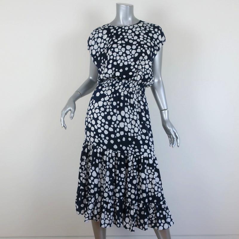 MISA Midi Dress Anali Navy/White Polka Dot Size Extra Small Cap Sleeve available at CelebrityOwned.com img_1
