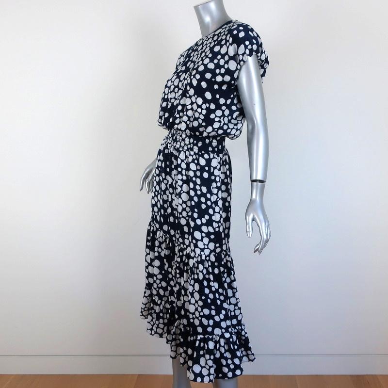 MISA Midi Dress Anali Navy/White Polka Dot Size Extra Small Cap Sleeve available at CelebrityOwned.com img_2