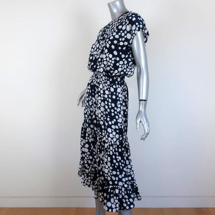 MISA Midi Dress Anali Navy/White Polka Dot Size Extra Small Cap Sleeve available at CelebrityOwned.com img_2