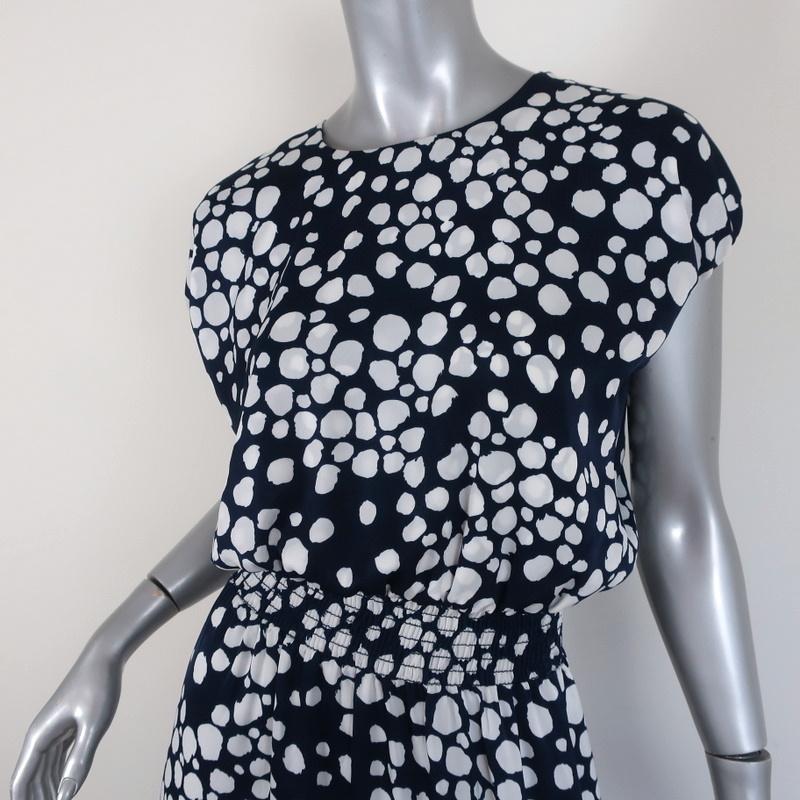 MISA Midi Dress Anali Navy/White Polka Dot Size Extra Small Cap Sleeve available at CelebrityOwned.com img_3