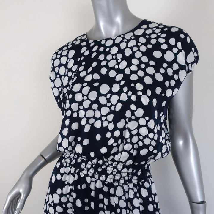 MISA Midi Dress Anali Navy/White Polka Dot Size Extra Small Cap Sleeve available at CelebrityOwned.com img_3