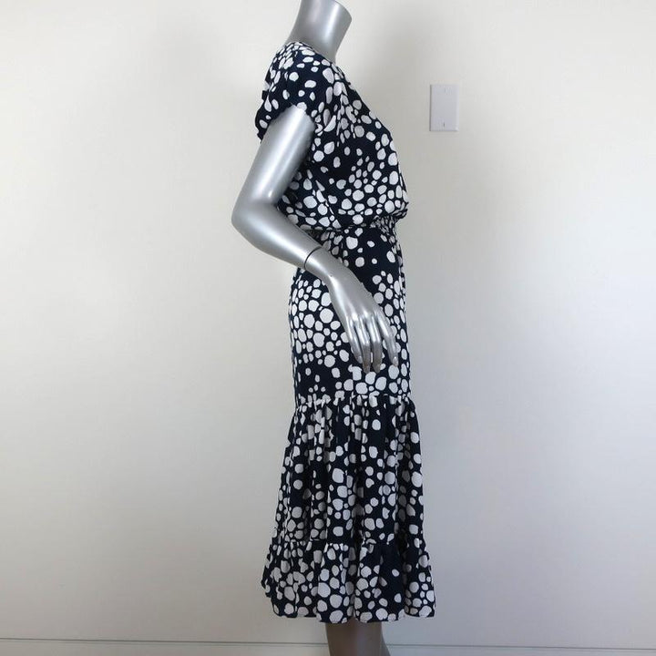 MISA Midi Dress Anali Navy/White Polka Dot Size Extra Small Cap Sleeve available at CelebrityOwned.com img_4