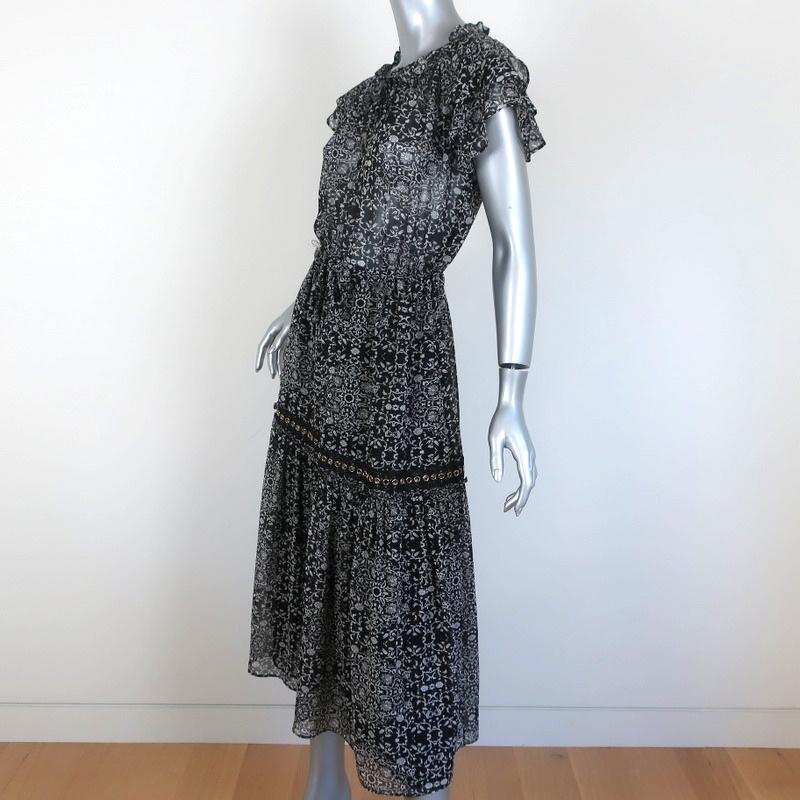 MISA Midi Dress Anis Grommet-Trim Black/White Printed Georgette Size Small available at CelebrityOwned.com img_2