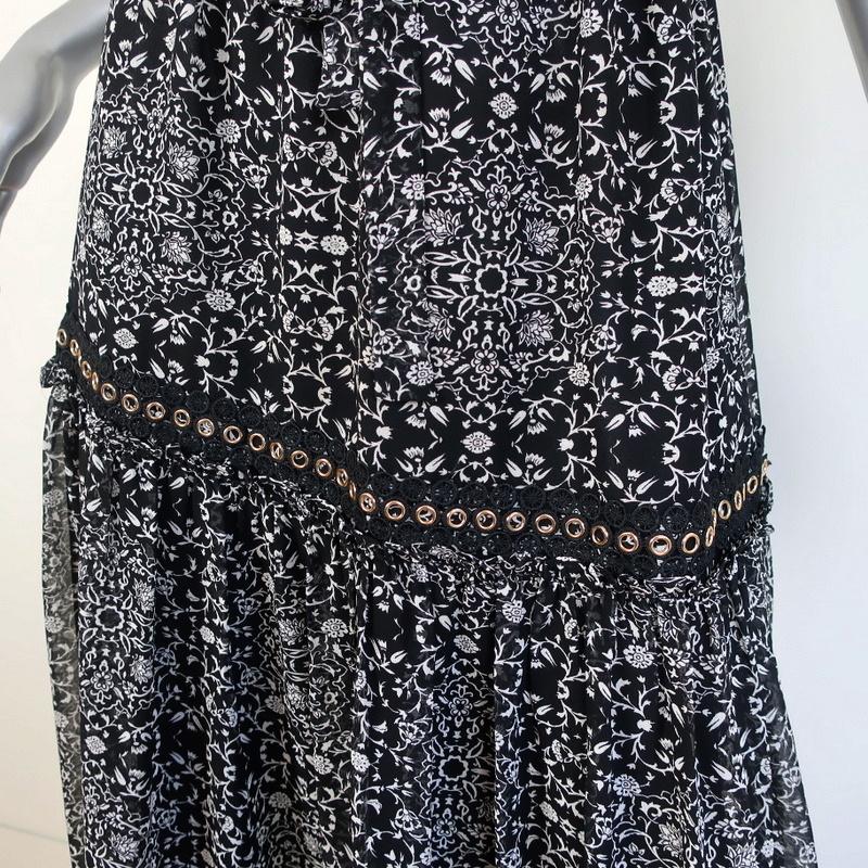 MISA Midi Dress Anis Grommet-Trim Black/White Printed Georgette Size Small available at CelebrityOwned.com img_5