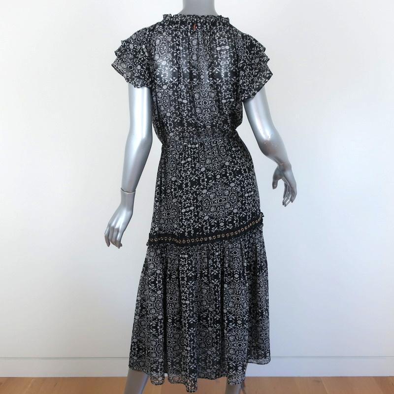 MISA Midi Dress Anis Grommet-Trim Black/White Printed Georgette Size Small available at CelebrityOwned.com img_7