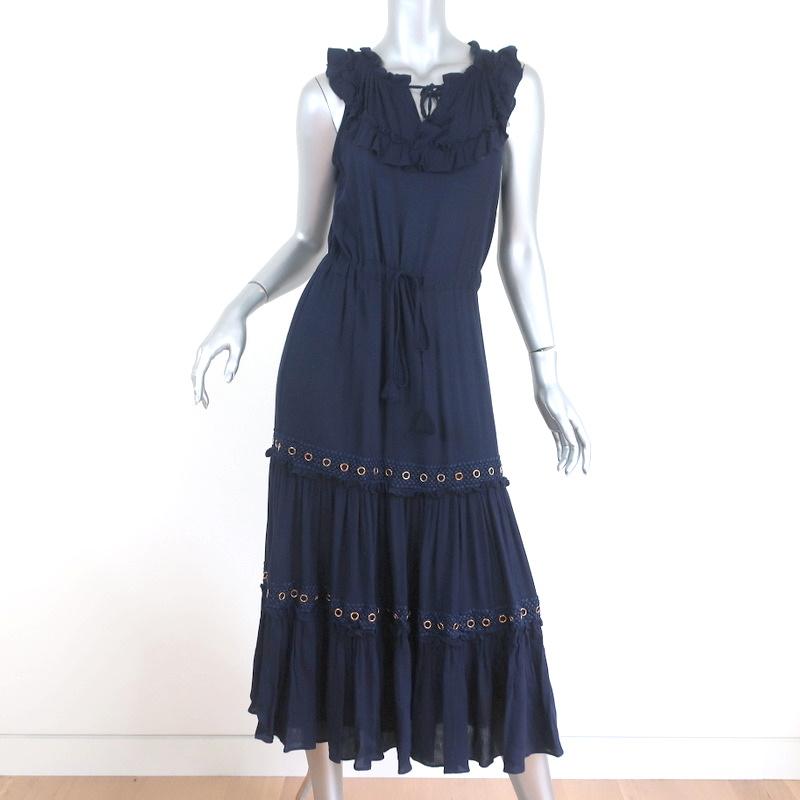 MISA Midi Dress Gabriella Navy Ruffled Rayon Size Extra Small Sleeveless available at CelebrityOwned.com img_1