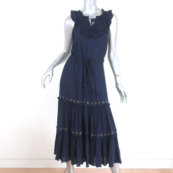 MISA Midi Dress Gabriella Navy Ruffled Rayon Size Extra Small Sleeveless available at CelebrityOwned.com img_1