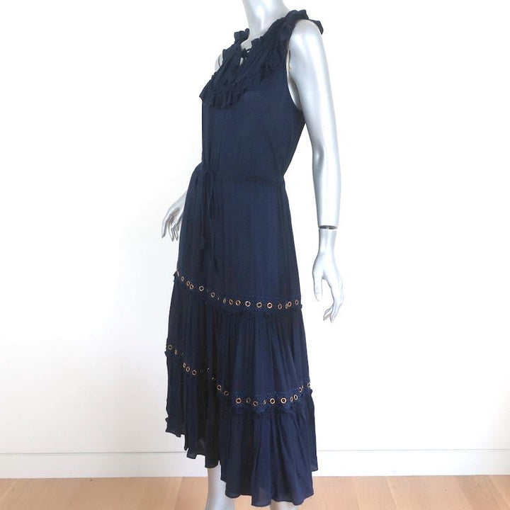 MISA Midi Dress Gabriella Navy Ruffled Rayon Size Extra Small Sleeveless available at CelebrityOwned.com img_2