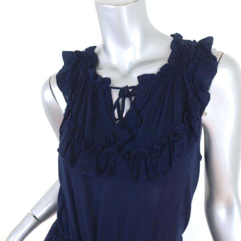 MISA Midi Dress Gabriella Navy Ruffled Rayon Size Extra Small Sleeveless available at CelebrityOwned.com img_3