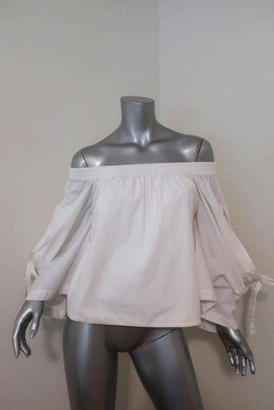 MISA Off the Shoulder Top Adeli White Cotton Size Extra Small Tie-Sleeve Blouse available at CelebrityOwned.com img_1