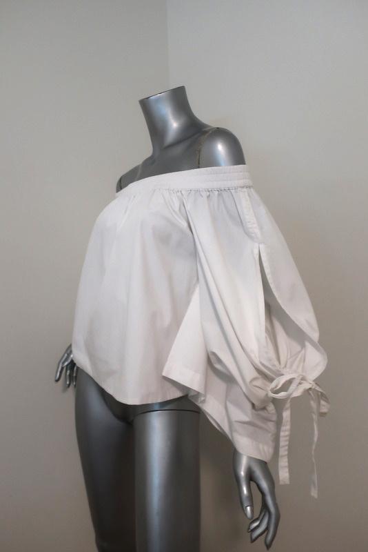MISA Off the Shoulder Top Adeli White Cotton Size Extra Small Tie-Sleeve Blouse available at CelebrityOwned.com img_4