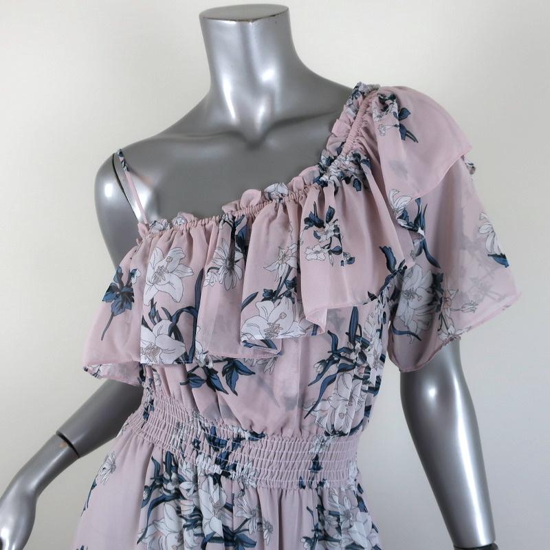 MISA One Shoulder Dress Alexandra Lilac Floral Print Chiffon Size Small NEW available at CelebrityOwned.com img_2