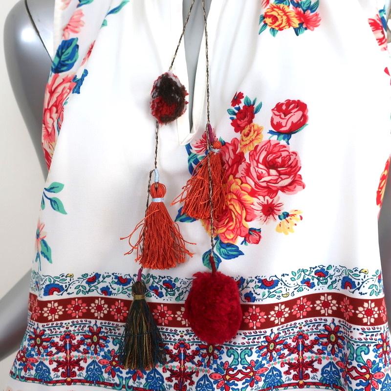 MISA Tassel Tank Top Dema White Floral Print Size Small Sleeveless Blouse available at CelebrityOwned.com img_2