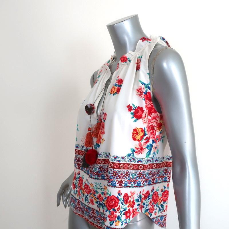 MISA Tassel Tank Top Dema White Floral Print Size Small Sleeveless Blouse available at CelebrityOwned.com img_3
