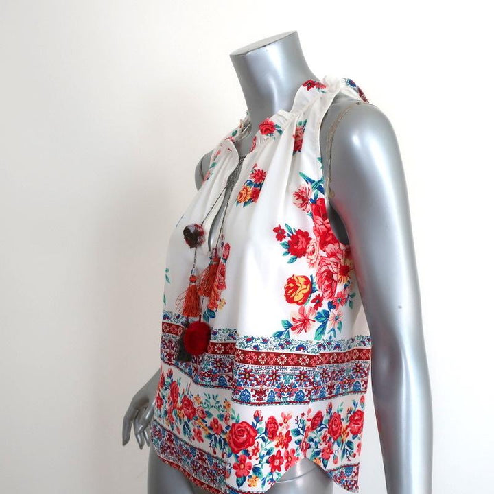 MISA Tassel Tank Top Dema White Floral Print Size Small Sleeveless Blouse available at CelebrityOwned.com img_3