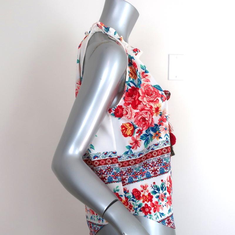 MISA Tassel Tank Top Dema White Floral Print Size Small Sleeveless Blouse available at CelebrityOwned.com img_4