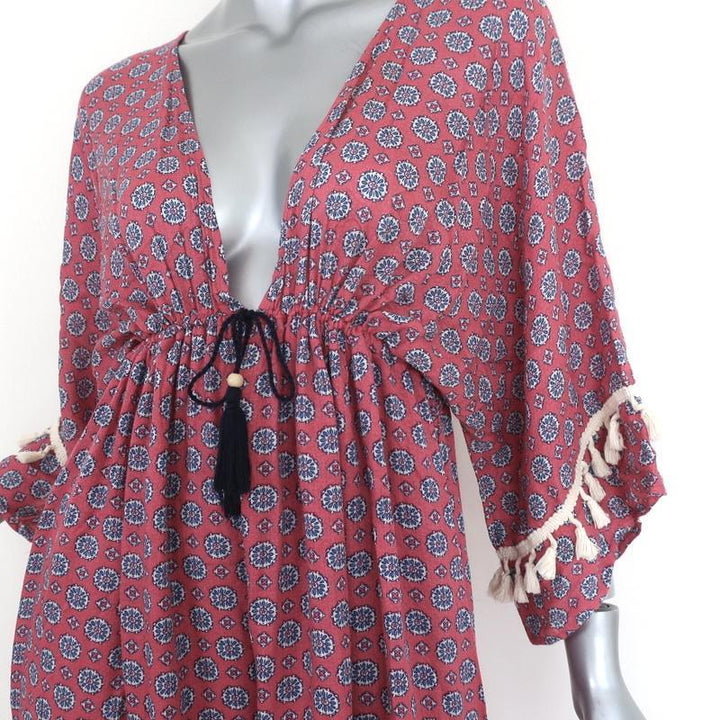 MISA Tassel Trim Maxi Dress Pink Printed Size Small Short Sleeve V-Neck-img_[image_position} from CelebrityOwned.com