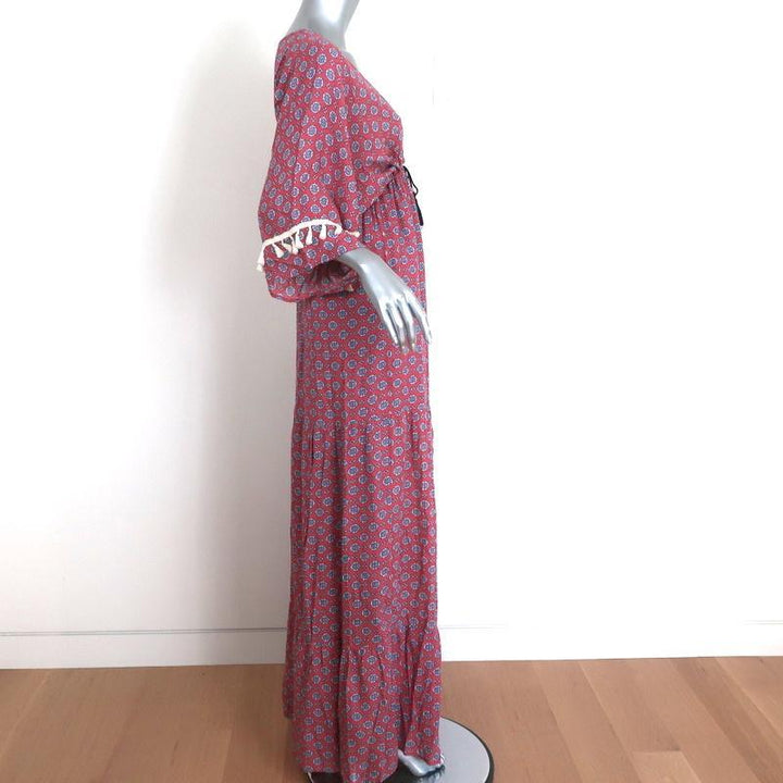 MISA Tassel Trim Maxi Dress Pink Printed Size Small Short Sleeve V-Neck-img_[image_position} from CelebrityOwned.com