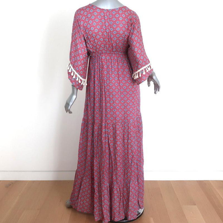 MISA Tassel Trim Maxi Dress Pink Printed Size Small Short Sleeve V-Neck-img_[image_position} from CelebrityOwned.com