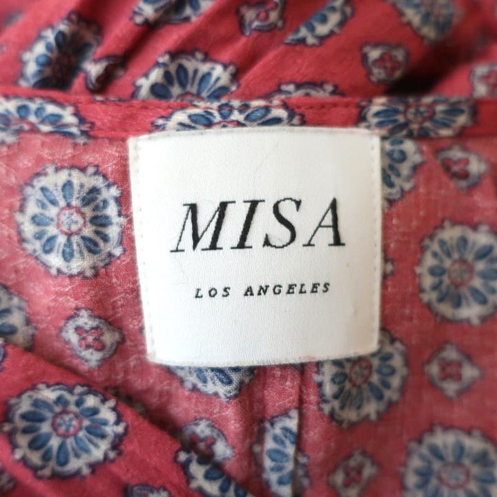 MISA Tassel Trim Maxi Dress Pink Printed Size Small Short Sleeve V-Neck-img_[image_position} from CelebrityOwned.com