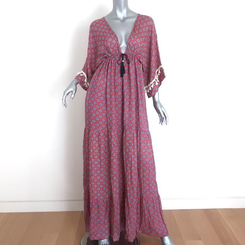 MISA Tassel Trim Maxi Dress Pink Printed Size Small Short Sleeve V-Neck-img_[image_position} from CelebrityOwned.com