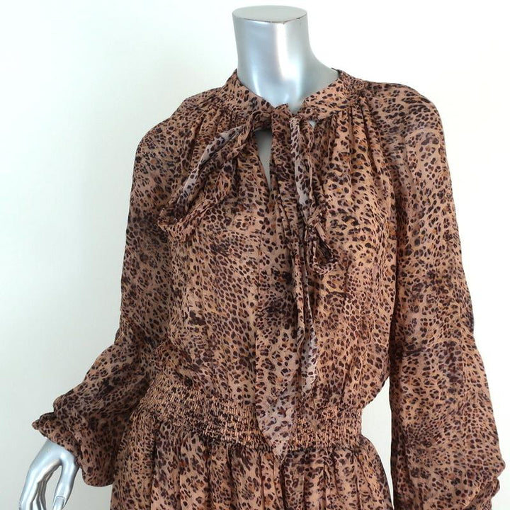 ML Monique Lhuillier Pussy Bow Midi Dress Leopard Print Georgette Size 10 available at CelebrityOwned.com img_2