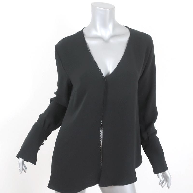 Magda Butrym Blouse Black Lace-Trim Silk Size 36 Long Sleeve Top available at CelebrityOwned.com img_1