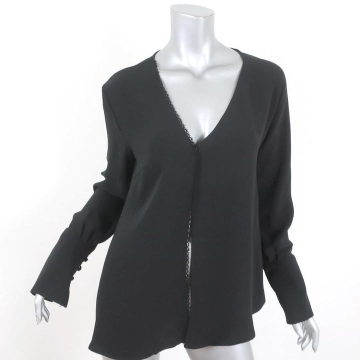 Magda Butrym Blouse Black Lace-Trim Silk Size 36 Long Sleeve Top available at CelebrityOwned.com img_1