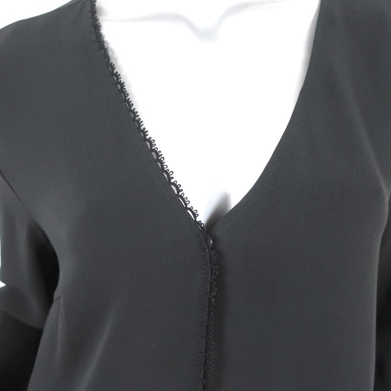 Magda Butrym Blouse Black Lace-Trim Silk Size 36 Long Sleeve Top available at CelebrityOwned.com img_2