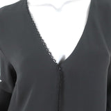 Magda Butrym Blouse Black Lace-Trim Silk Size 36 Long Sleeve Top available at CelebrityOwned.com img_2