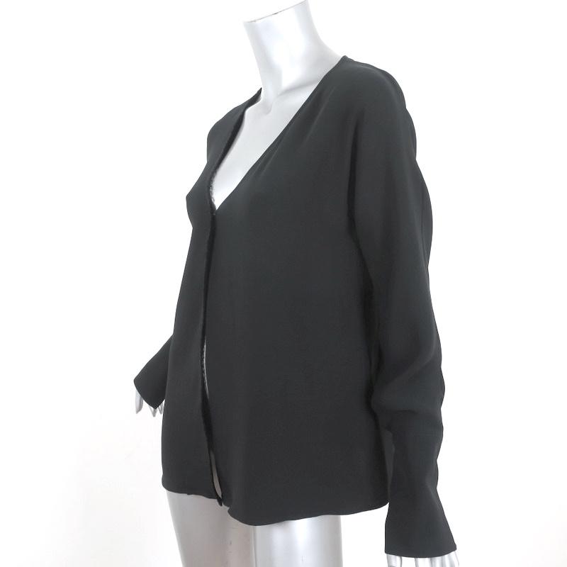 Magda Butrym Blouse Black Lace-Trim Silk Size 36 Long Sleeve Top available at CelebrityOwned.com img_3