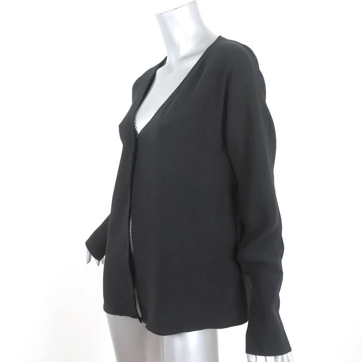 Magda Butrym Blouse Black Lace-Trim Silk Size 36 Long Sleeve Top available at CelebrityOwned.com img_3