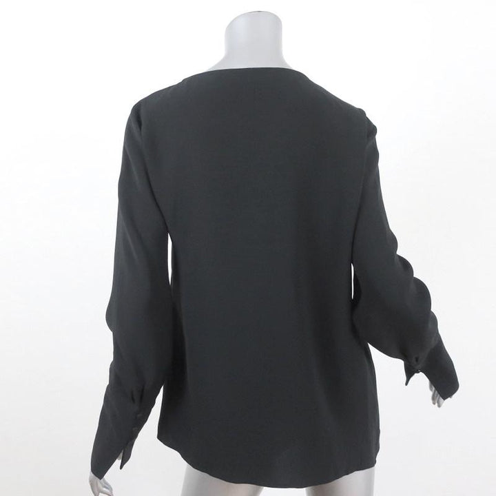 Magda Butrym Blouse Black Lace-Trim Silk Size 36 Long Sleeve Top available at CelebrityOwned.com img_5