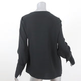 Magda Butrym Blouse Black Lace-Trim Silk Size 36 Long Sleeve Top available at CelebrityOwned.com img_5