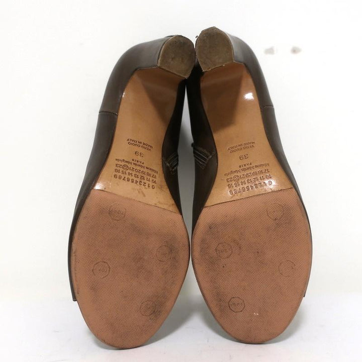 Maison Margiela Peep Toe Ankle Boots Brown Leather Size 39 Curved Heel Booties available at CelebrityOwned.com img_12