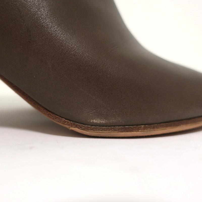 Maison Margiela Peep Toe Ankle Boots Brown Leather Size 39 Curved Heel Booties available at CelebrityOwned.com img_3