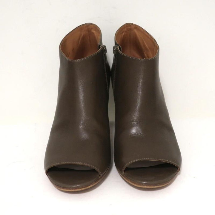 Maison Margiela Peep Toe Ankle Boots Brown Leather Size 39 Curved Heel Booties available at CelebrityOwned.com img_4