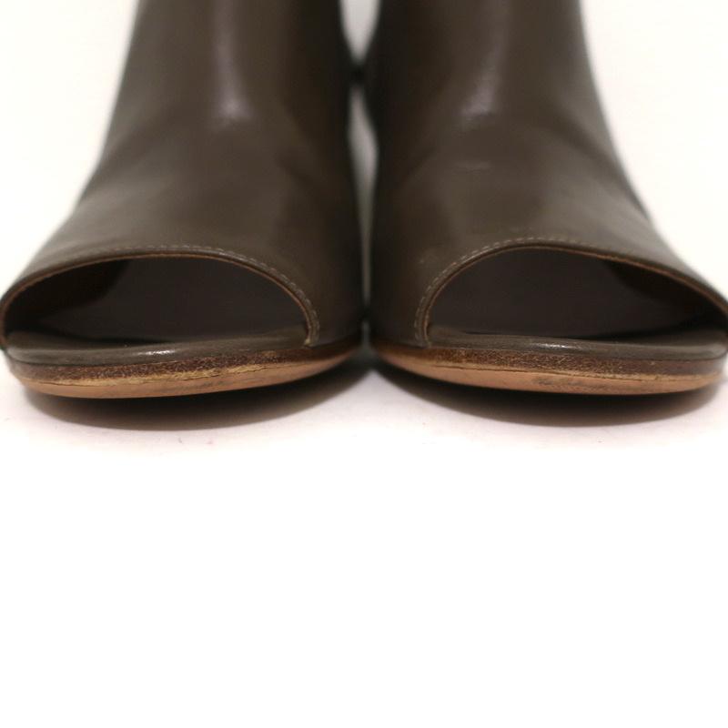Maison Margiela Peep Toe Ankle Boots Brown Leather Size 39 Curved Heel Booties available at CelebrityOwned.com img_5