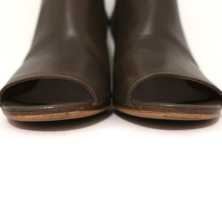 Maison Margiela Peep Toe Ankle Boots Brown Leather Size 39 Curved Heel Booties available at CelebrityOwned.com img_5