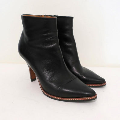 Maison Martin Margiela Pointed Toe Ankle Boots Black Leather Size 37.5 available at CelebrityOwned.com img_1