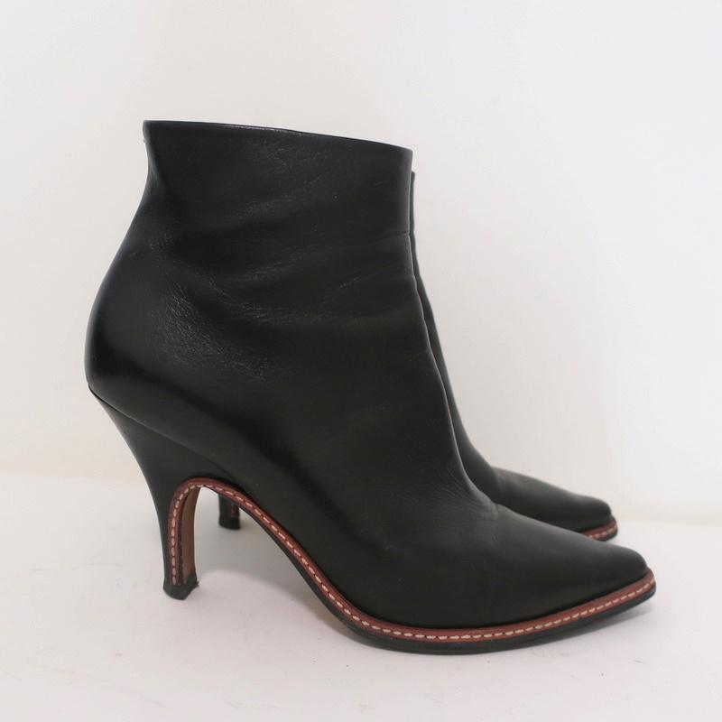 Maison Martin Margiela Pointed Toe Ankle Boots Black Leather Size 37.5 available at CelebrityOwned.com img_2