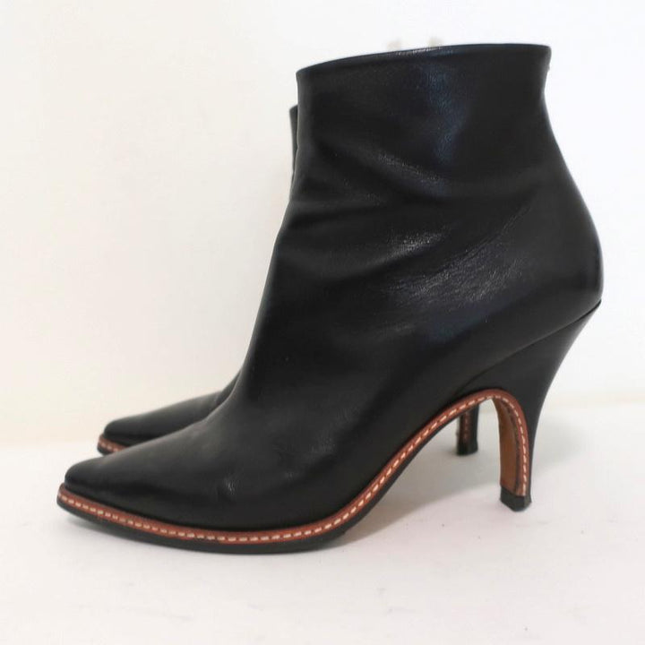 Maison Martin Margiela Pointed Toe Ankle Boots Black Leather Size 37.5 available at CelebrityOwned.com img_5
