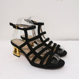 Maiyet Cage Sandals Valencia Black Suede Size 38 Ankle Strap Cutout-Heel available at CelebrityOwned.com img_1