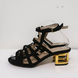 Maiyet Cage Sandals Valencia Black Suede Size 38 Ankle Strap Cutout-Heel available at CelebrityOwned.com img_6