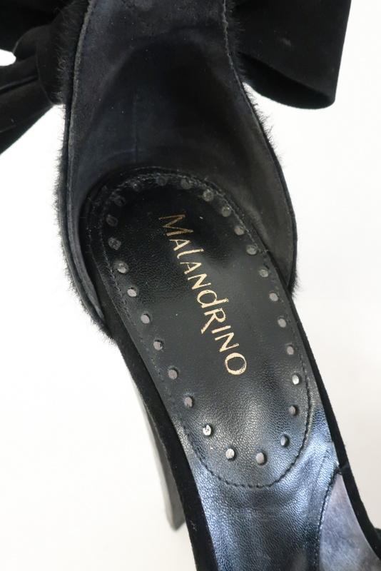 Malandrino Platform Sandal Black Suede &amp; Pony Hair Size 37 Ankle Wrap Wood Heel available at CelebrityOwned.com img_10