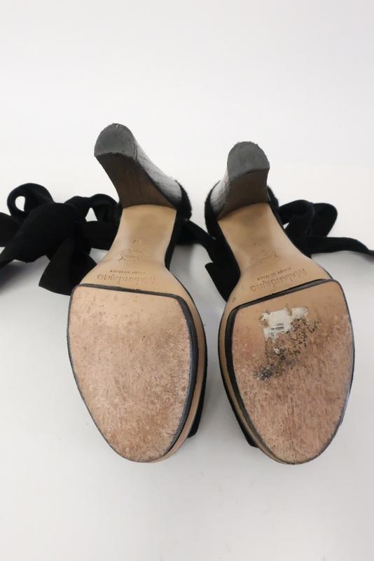 Malandrino Platform Sandal Black Suede &amp; Pony Hair Size 37 Ankle Wrap Wood Heel available at CelebrityOwned.com img_11