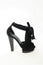 Malandrino Platform Sandal Black Suede & Pony Hair Size 37 Ankle Wrap Wood Heel